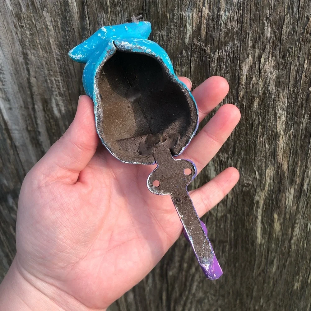 Upcycled Blue and Purple Cast Iron Owl Hook